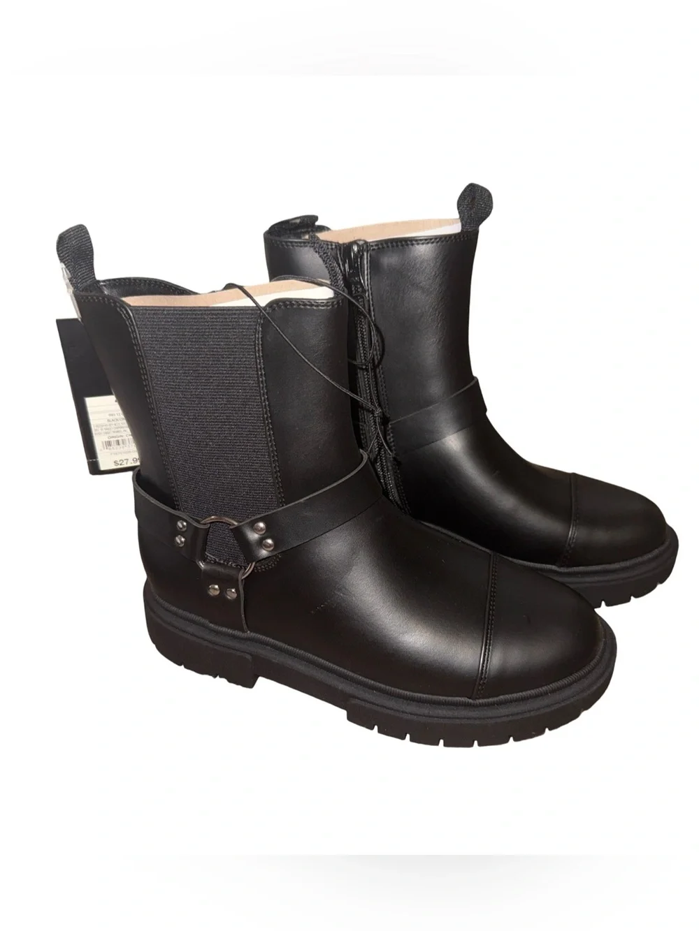 Art Class Kids' Crosby Harness Moto Boots Size 4 (Big Girls) Black New with Tag